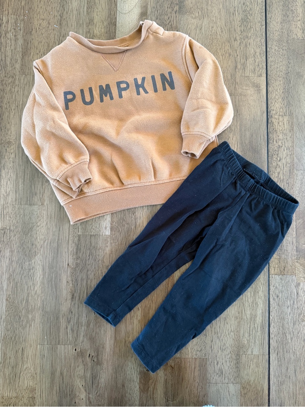 Cat & Jack Pumpkin Sweatshirt with Black Leggings